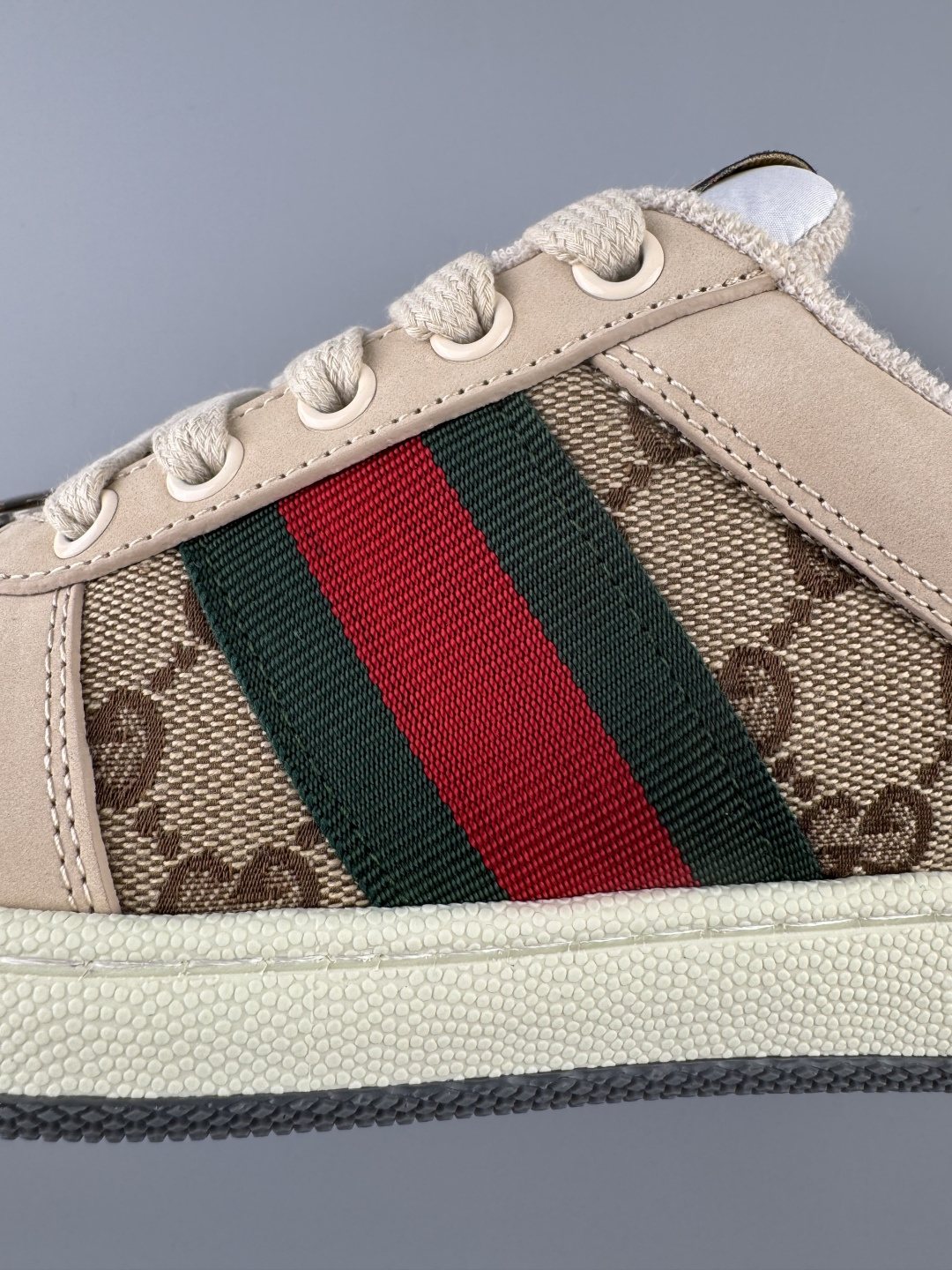 Gucci Beige Web Stripe Sneakers — detail