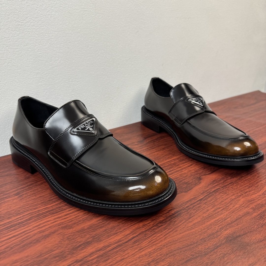 PRADA Red-Toe Leather Loafers — front