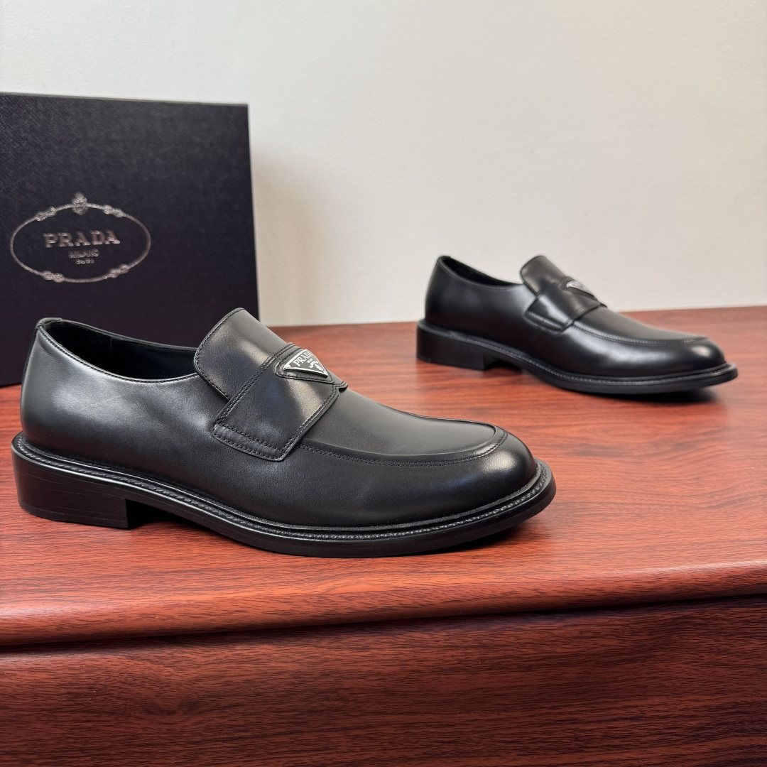 PRADA Red-Toe Leather Loafers — front