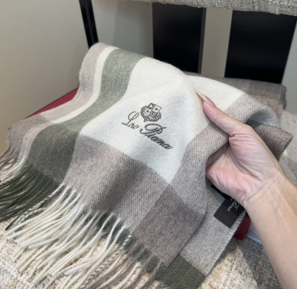 Loro Piana Fringed Plaid Scarf — model