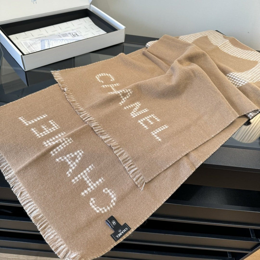 Chanel Houndstooth Fringed Scarf — side