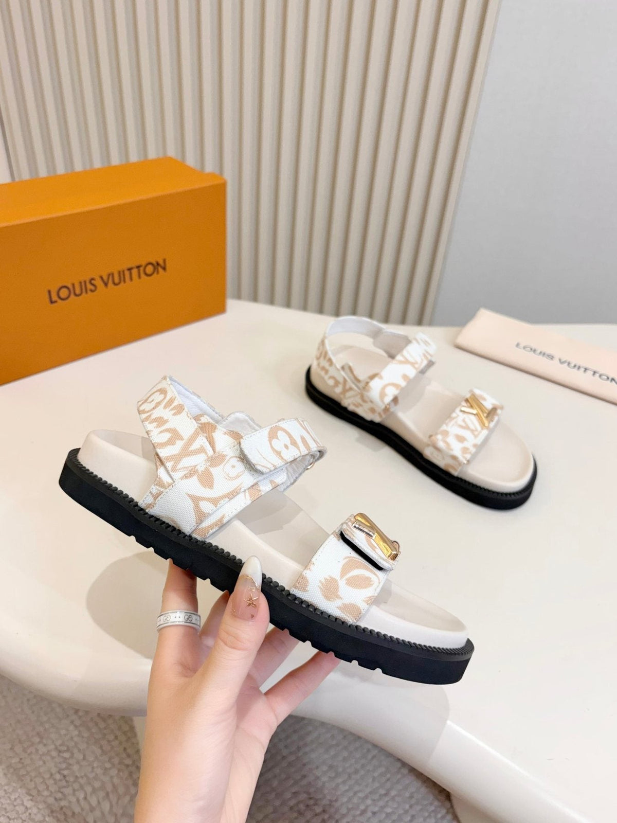 Louis Vuitton Patterned Two-Strap Slide Sandals — side