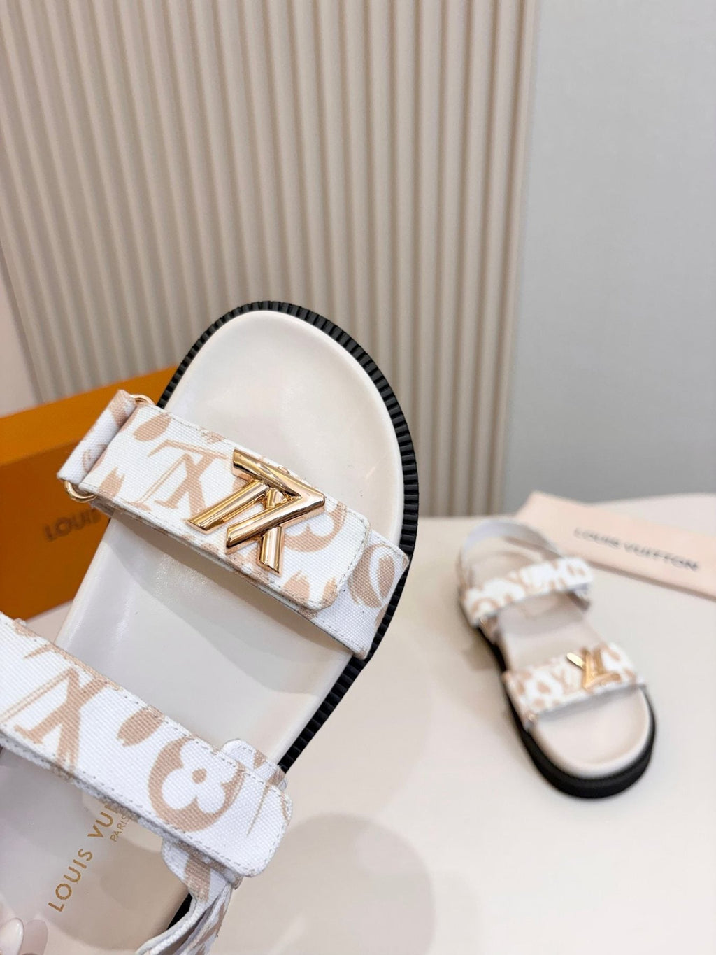 Louis Vuitton Patterned Two-Strap Slide Sandals — front