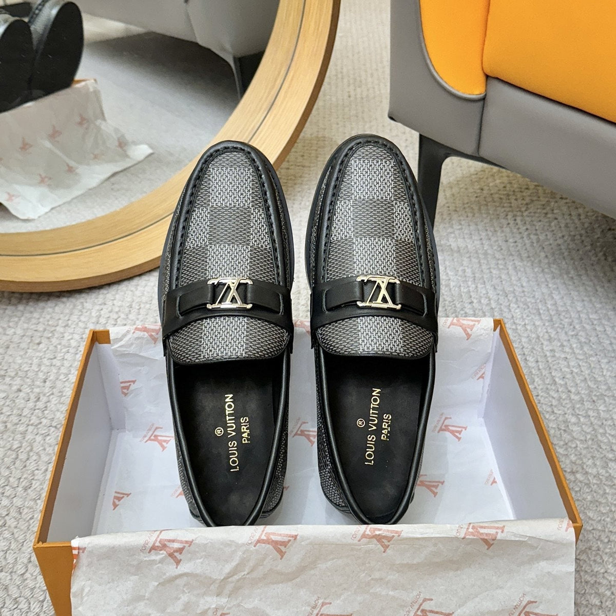 Louis Vuitton Check-Pattern Buckle Loafers — front