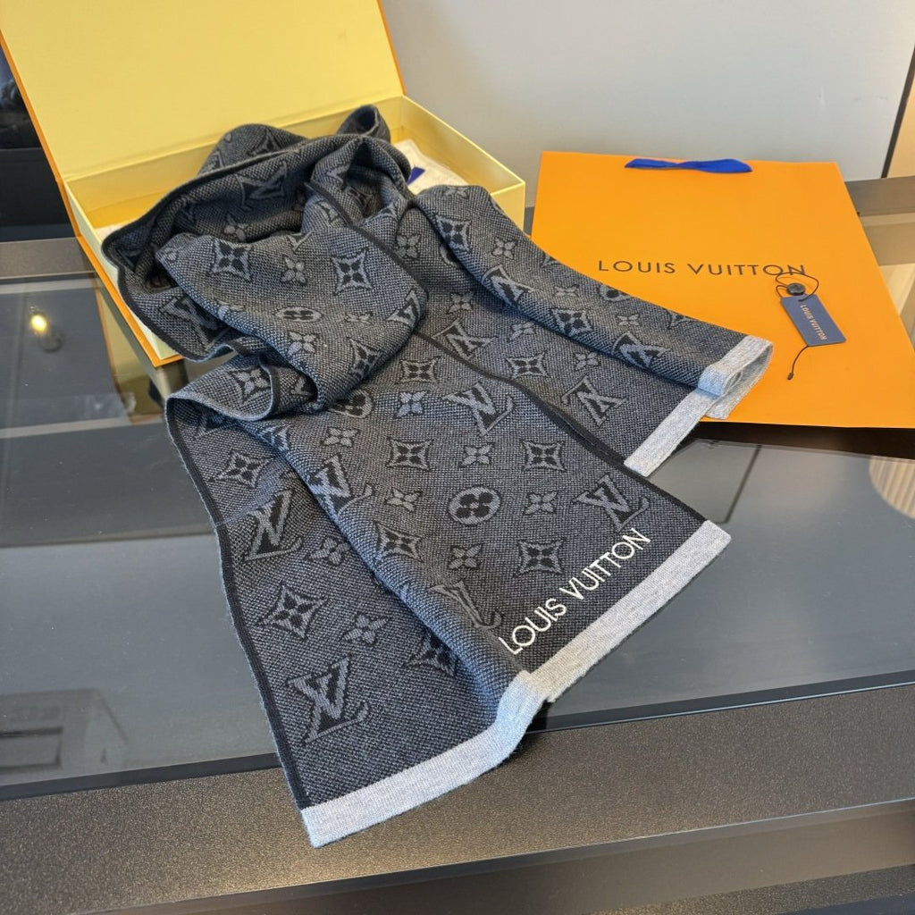 Louis Vuitton Gray Trim Knit Scarf — side