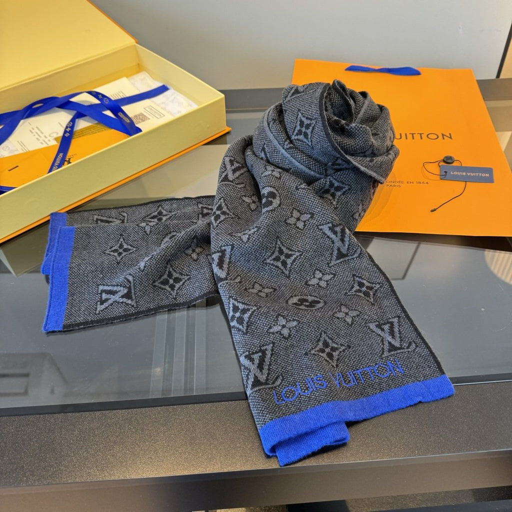 Louis Vuitton Gray Knit Scarf with Contrast Trim — front
