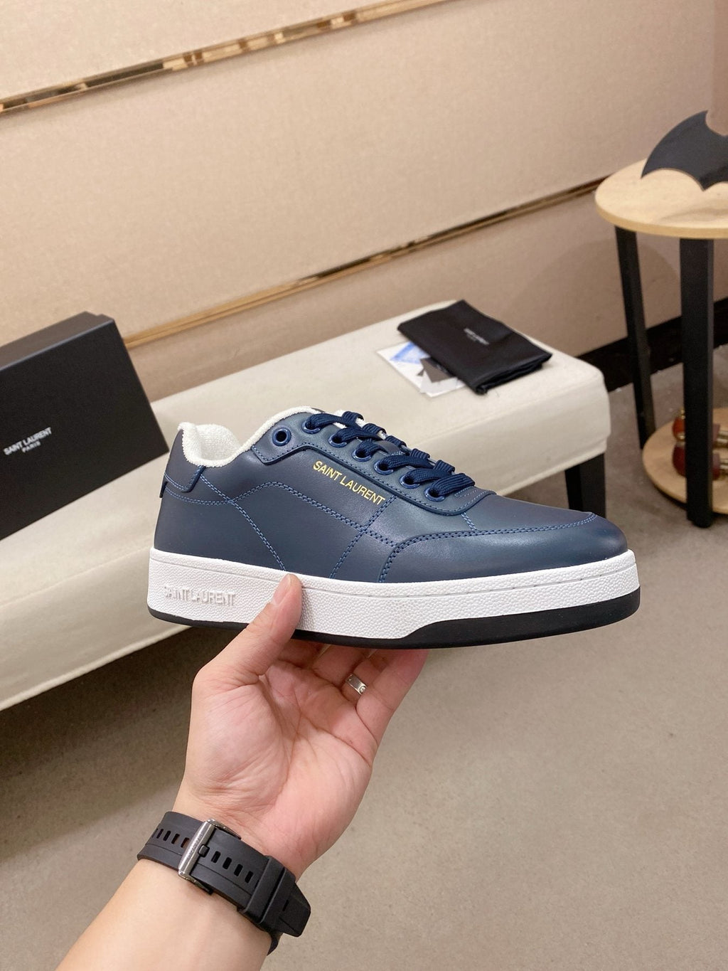 Saint Laurent Dark Gray Gum Sole Sneakers — side