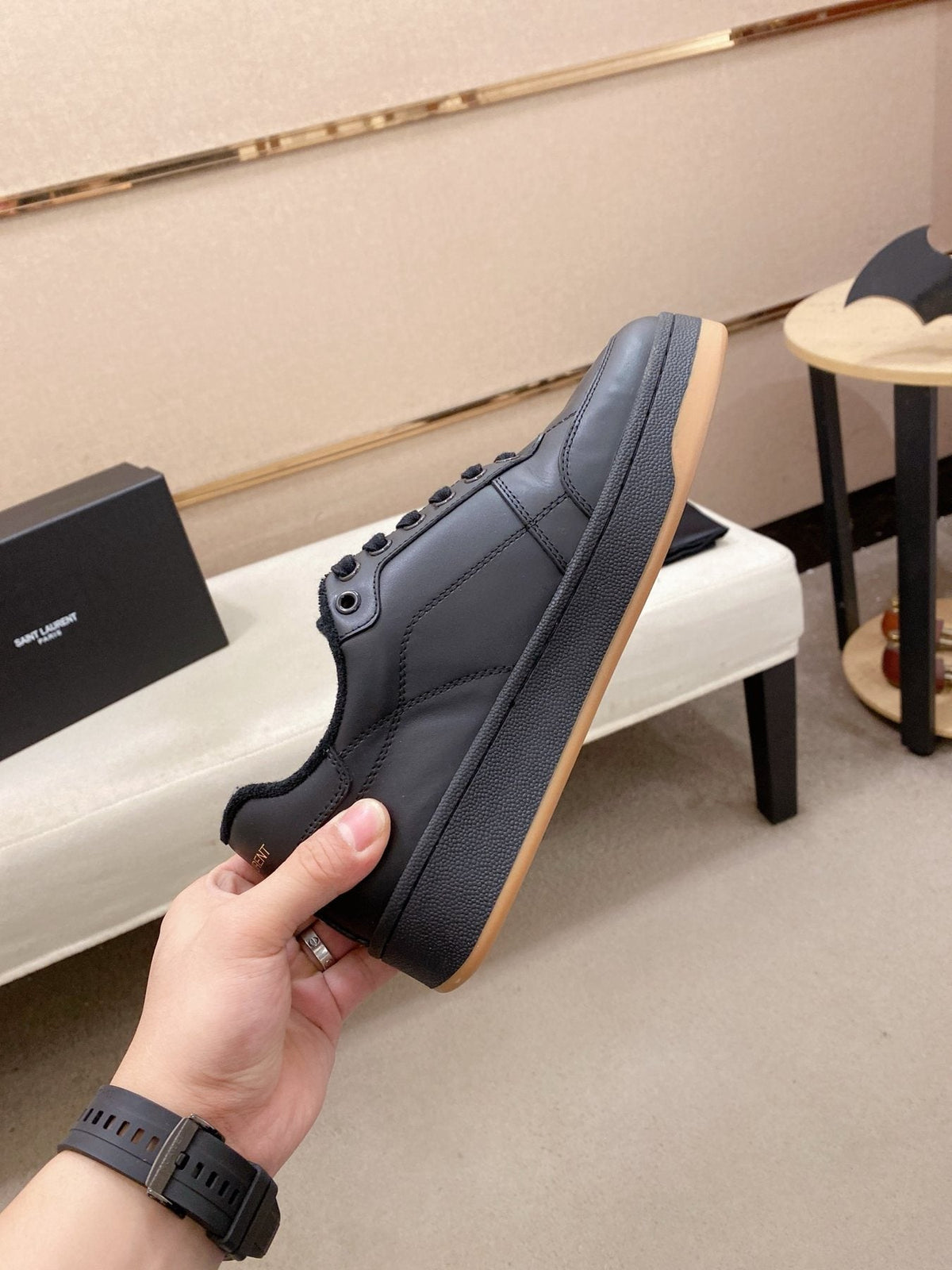 Saint Laurent Dark Gray Gum Sole Sneakers — side