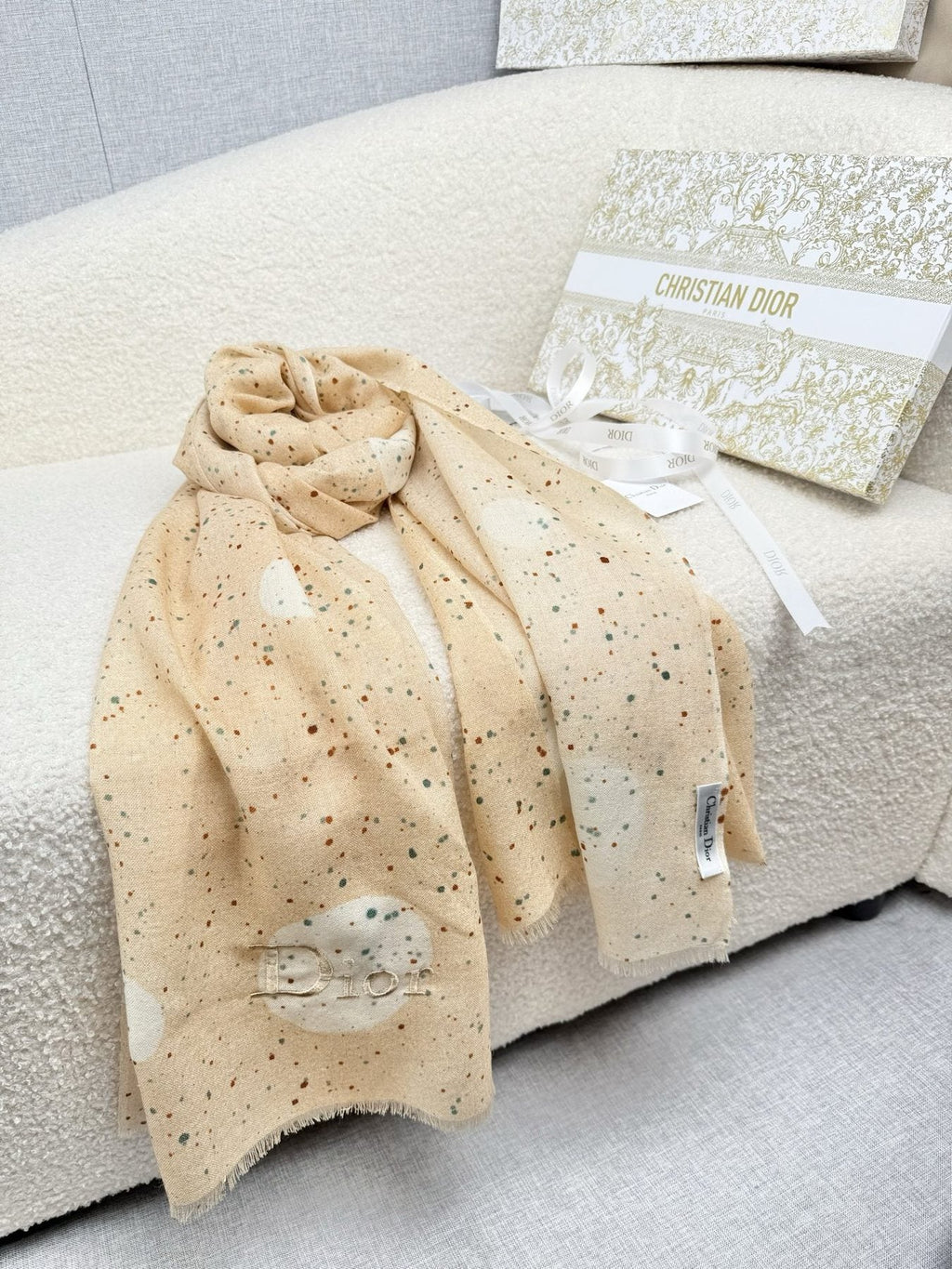 Dior Dotted Embroidered Scarf — side