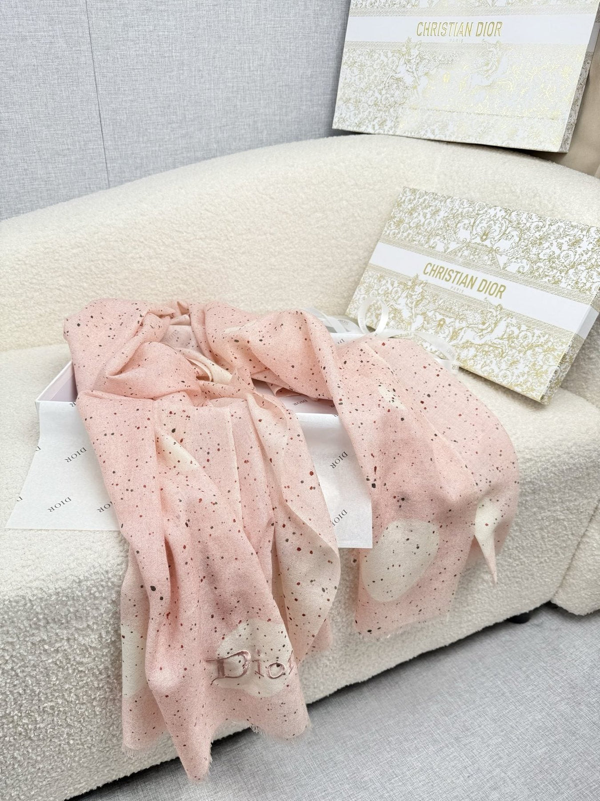 Dior Dotted Embroidered Scarf — front