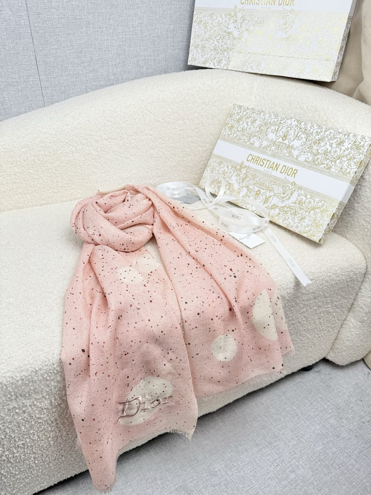 Dior Dotted Embroidered Scarf — front