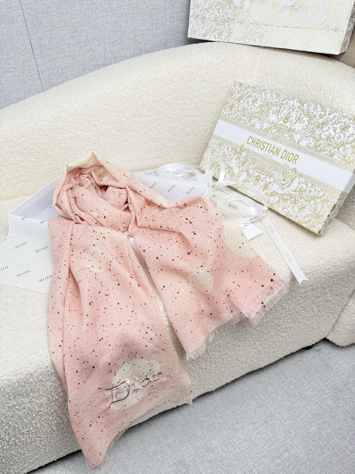 Dior Dotted Embroidered Scarf — front