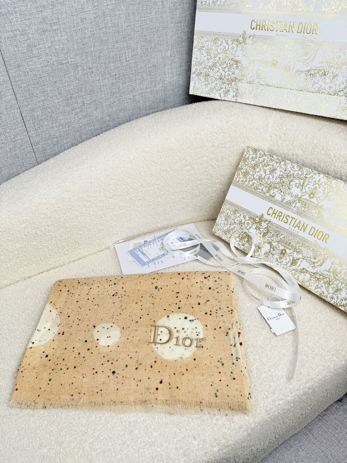 Dior Dotted Embroidered Scarf — front