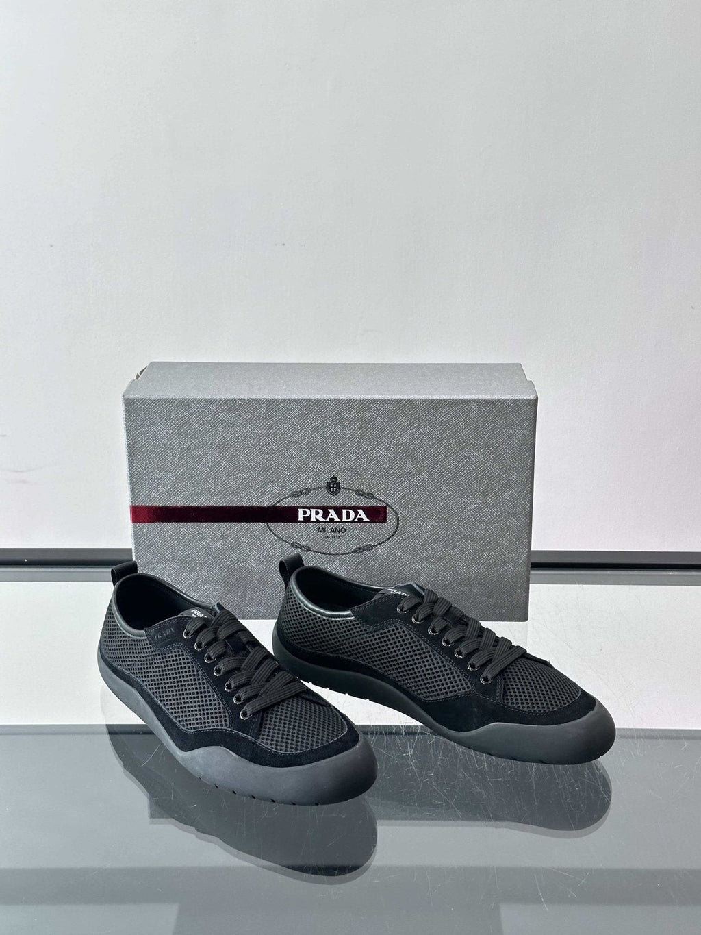 Prada Low-Top Perforated Sneakers — front