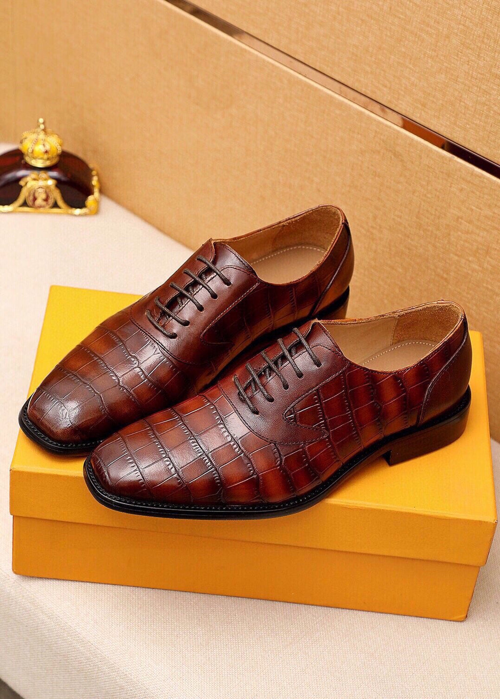 Louis Vuitton Crocodile-Embossed Lace-Up Dress Shoes — front
