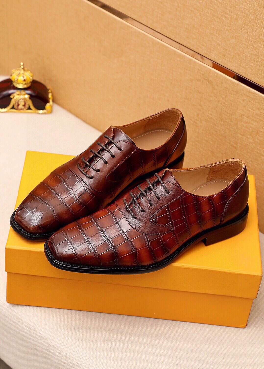Louis Vuitton Crocodile-Embossed Lace-Up Dress Shoes — front