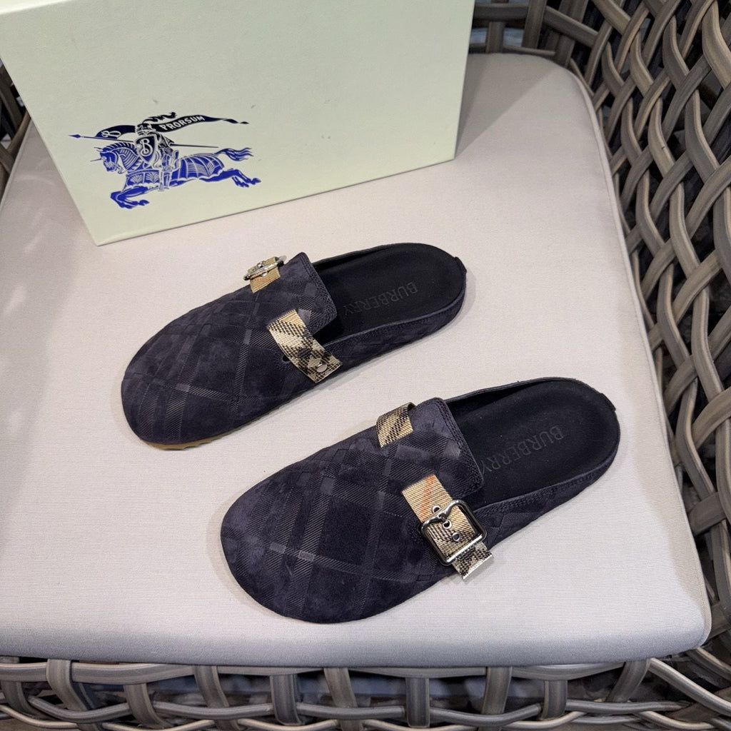 Burberry Patterned Buckle Mule Shoes — front