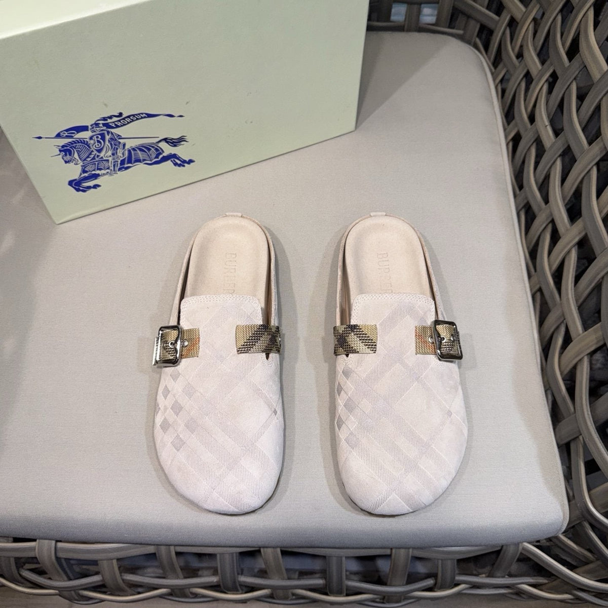 Burberry Patterned Buckle Mule Shoes — front
