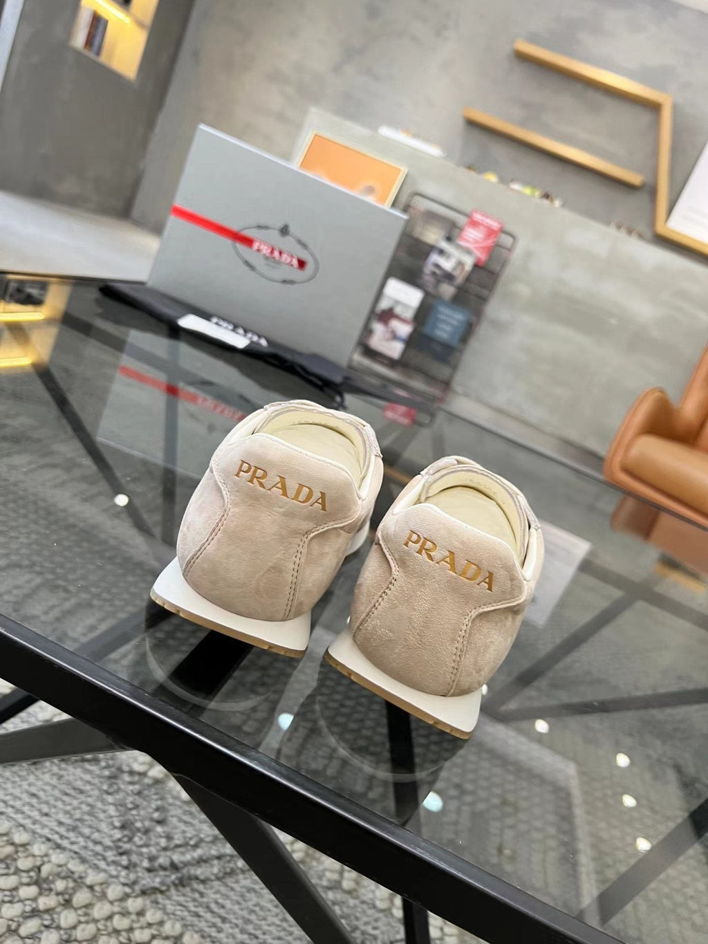 Prada Gold Accent Low-Top Sneakers — back
