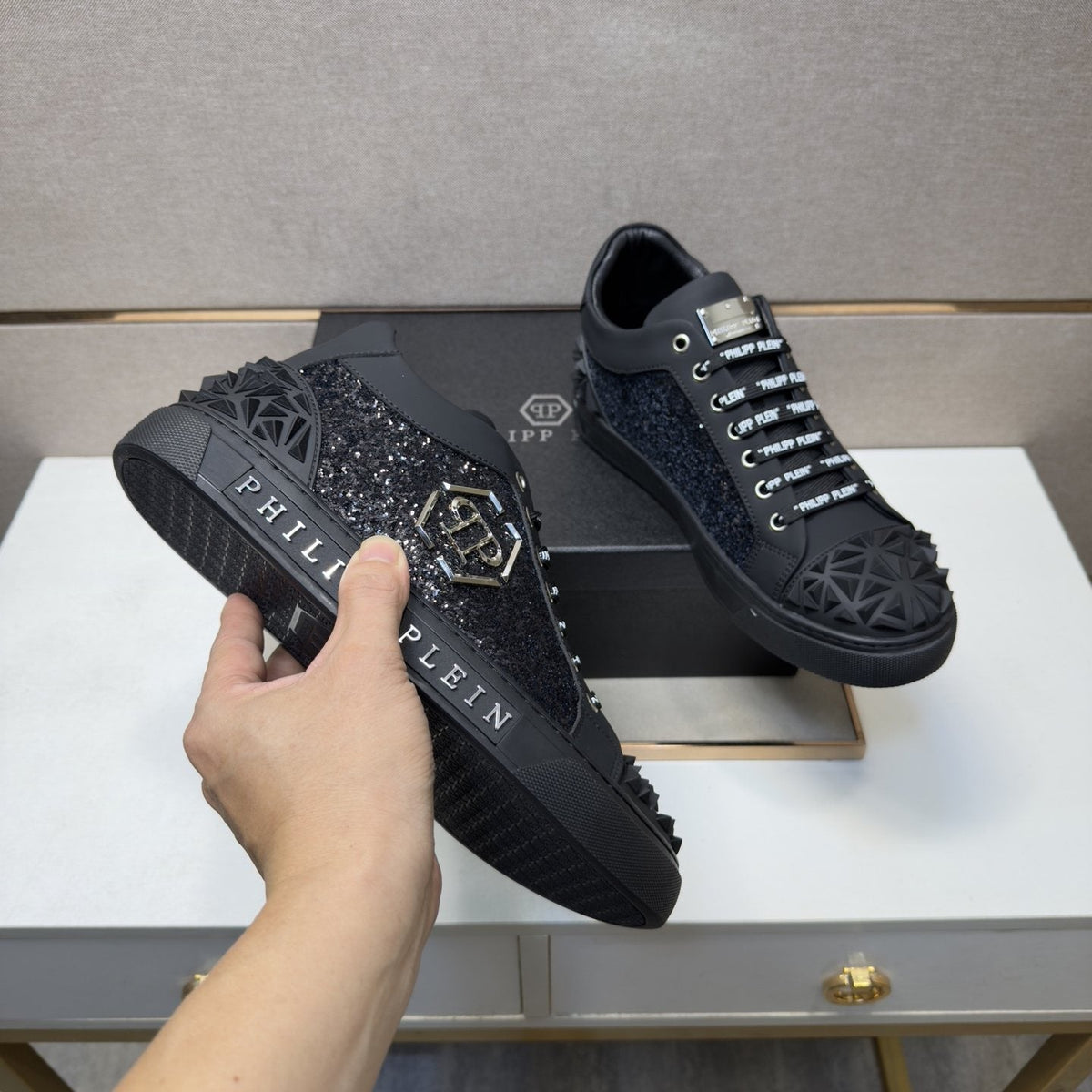 Philipp Plein Studded Panel Low-Top Sneakers — model