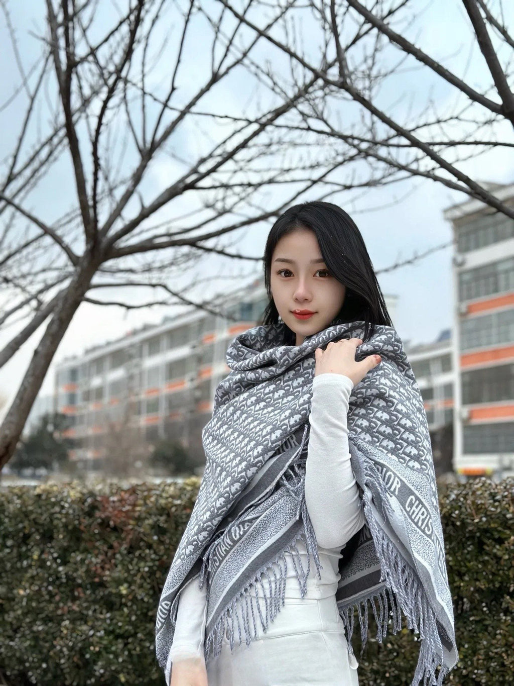 Dior Fringed Monogram Scarf — hero