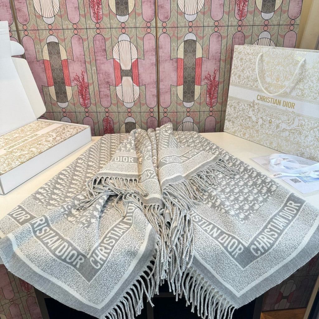 Dior Fringed Monogram Scarf — front