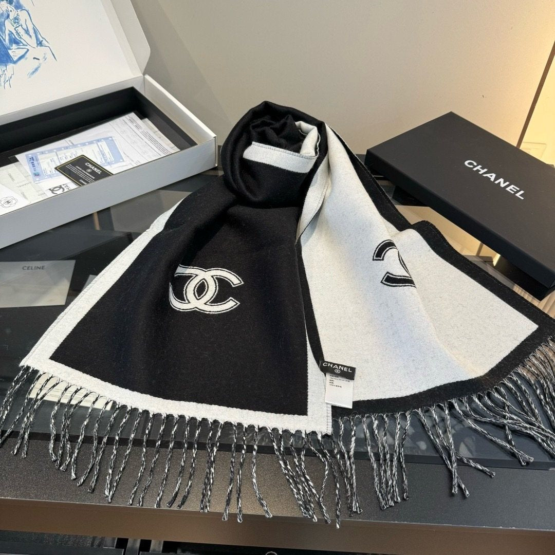 Chanel Fringed Color-Block Scarf — front