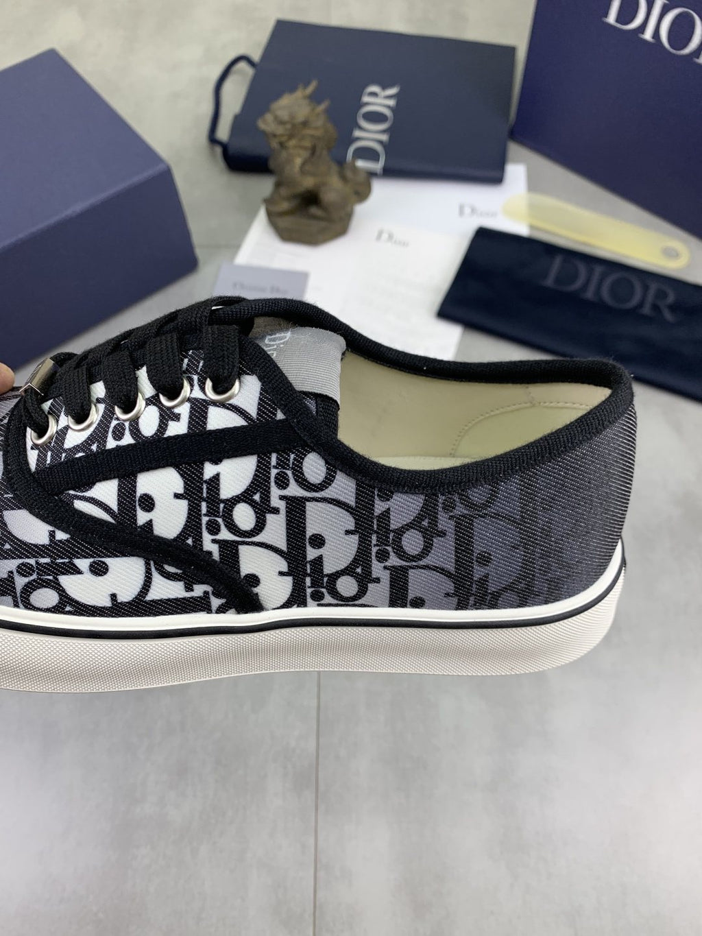 微商相册测试鞋子-Dior Navy Patterned Low-Top Canvas Sneakers — side