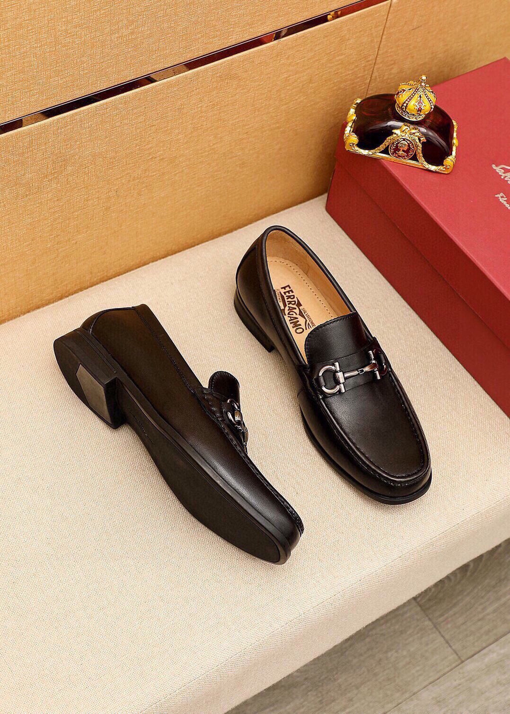 Ferragamo Black Buckle Loafers — model