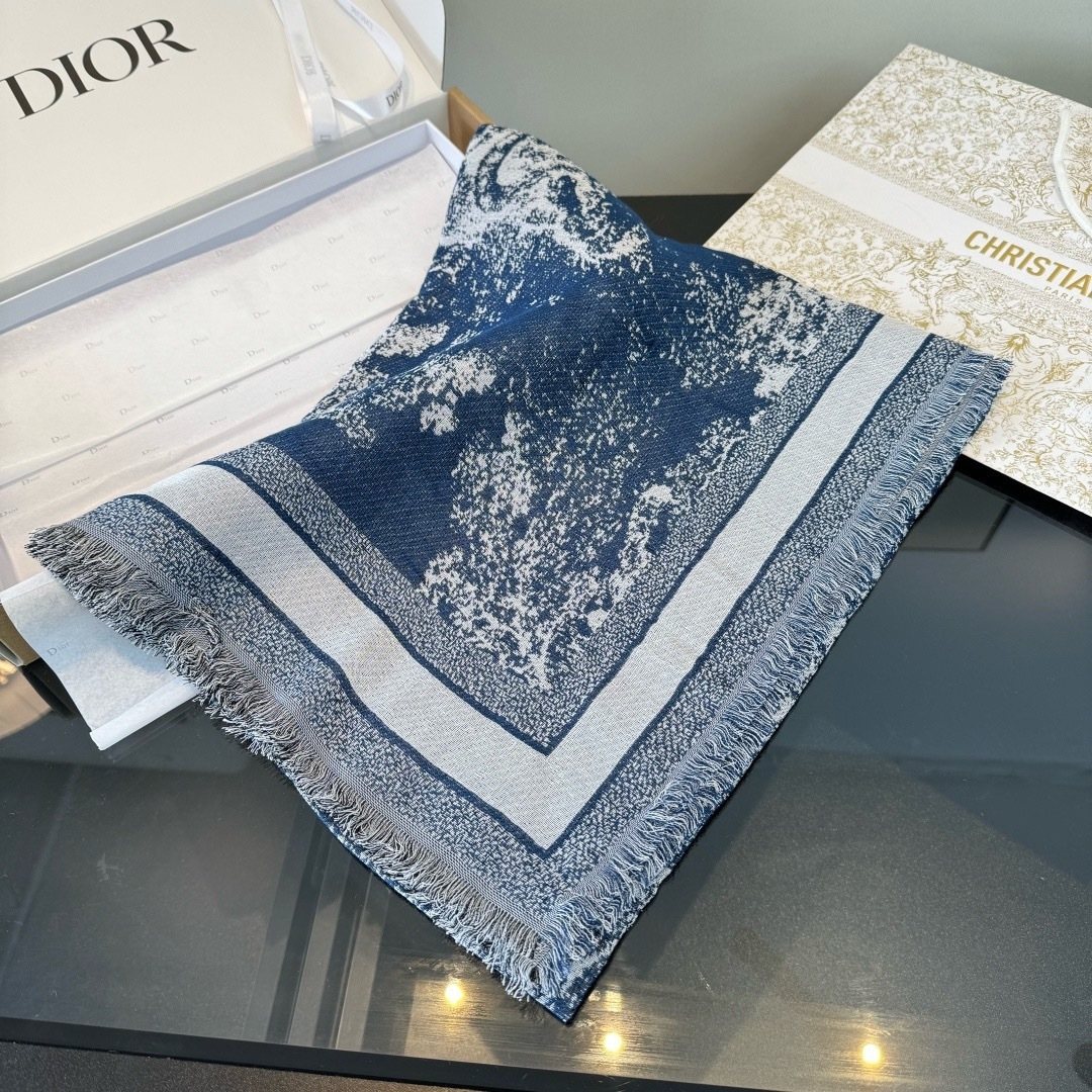 Dior Toile Print Fringe Square Scarf — front