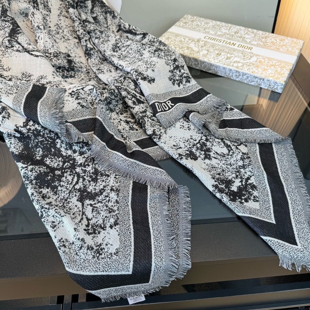 Dior Fringed Animal Print Square Scarf — back