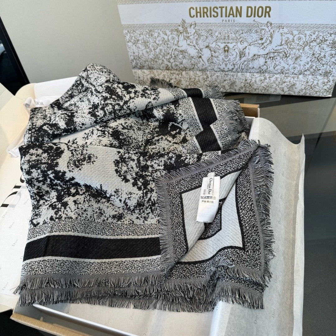 Dior Toile Print Fringe Square Scarf — front