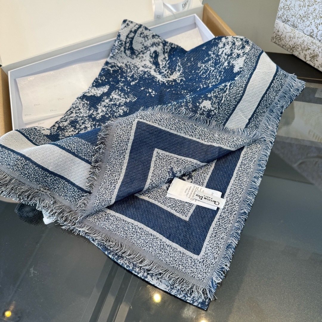 Dior Toile Print Fringe Square Scarf — front