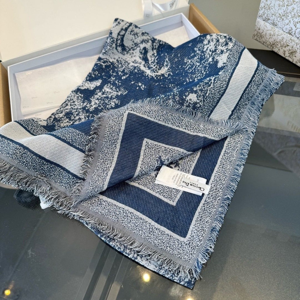 Dior Fringed Animal Print Square Scarf — side