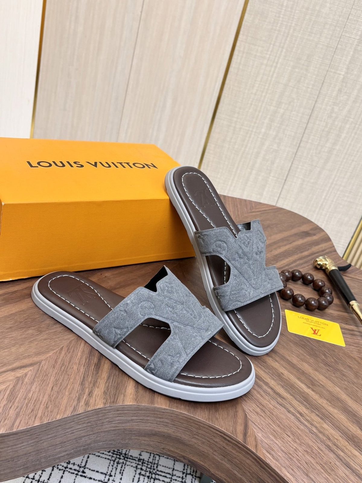 Louis Vuitton Monogram H-Cut Slide Sandals — front