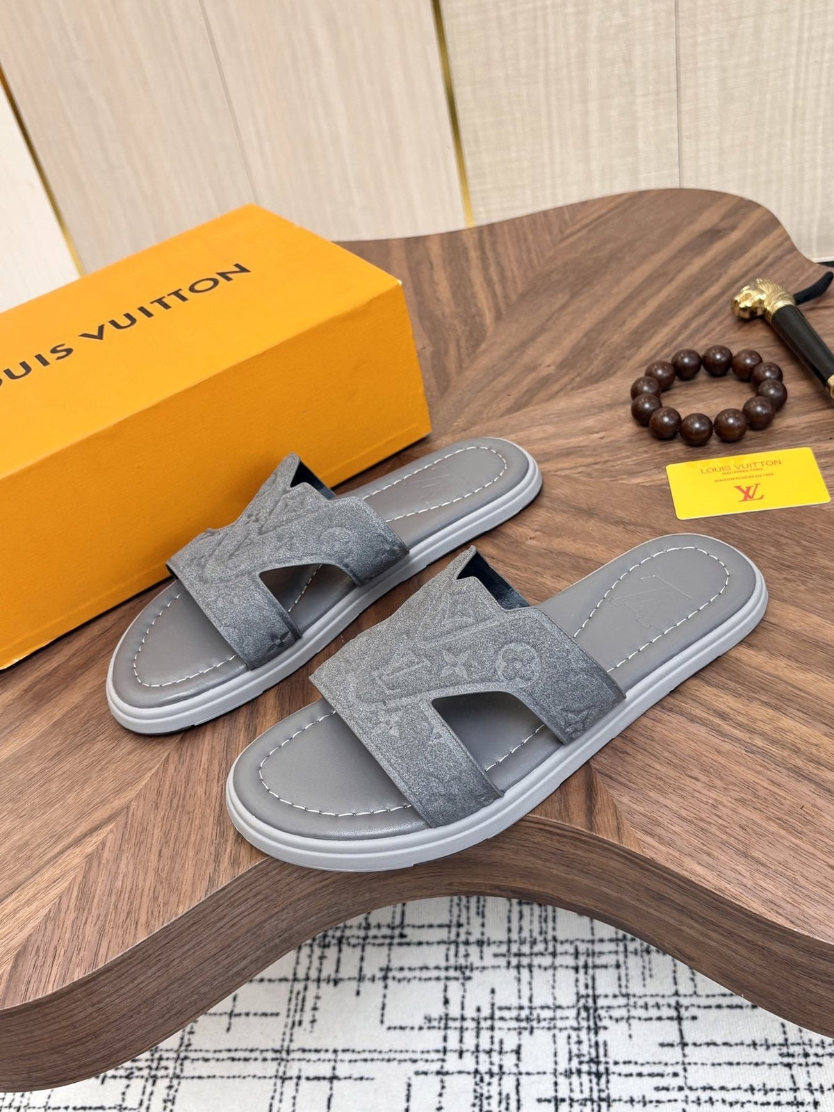 Louis Vuitton Monogram H-Cut Slide Sandals — front