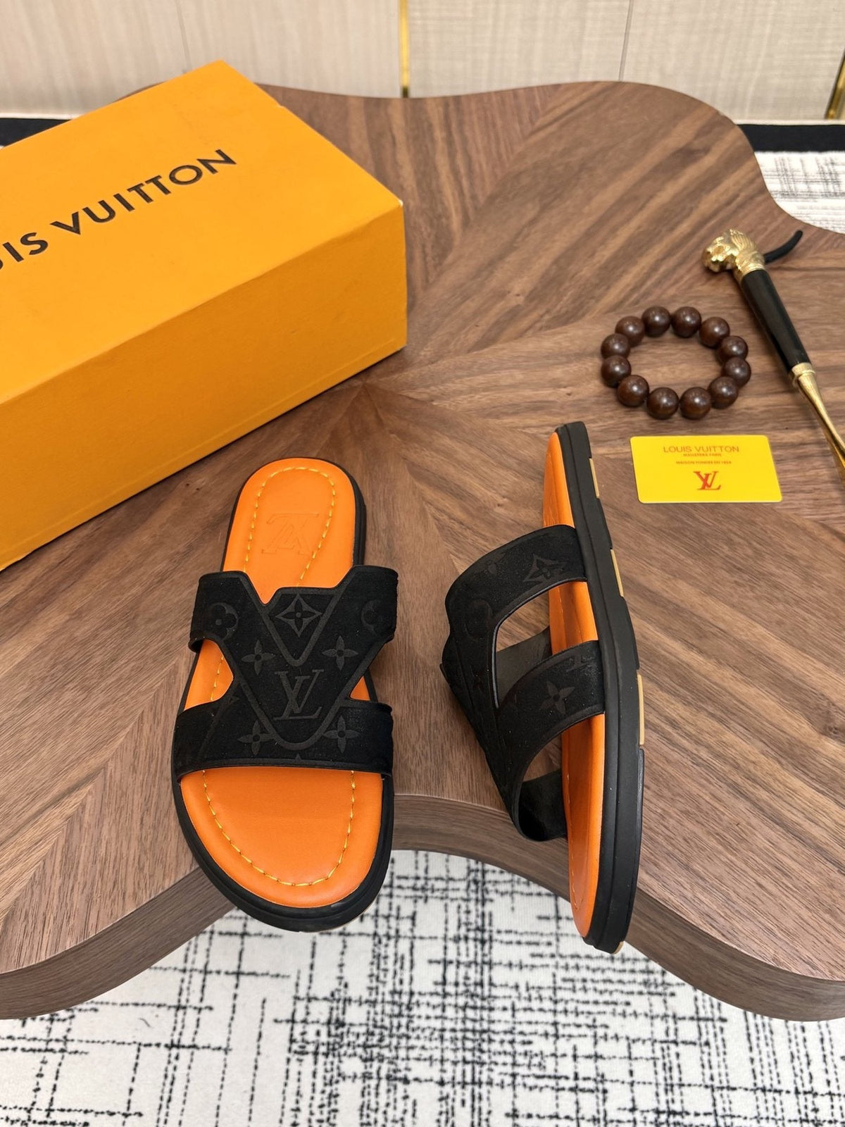 Louis Vuitton Monogram H-Cut Slide Sandals — front