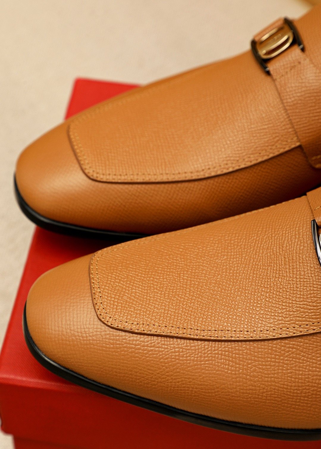 Ferragamo Textured Buckle Loafers — detail
