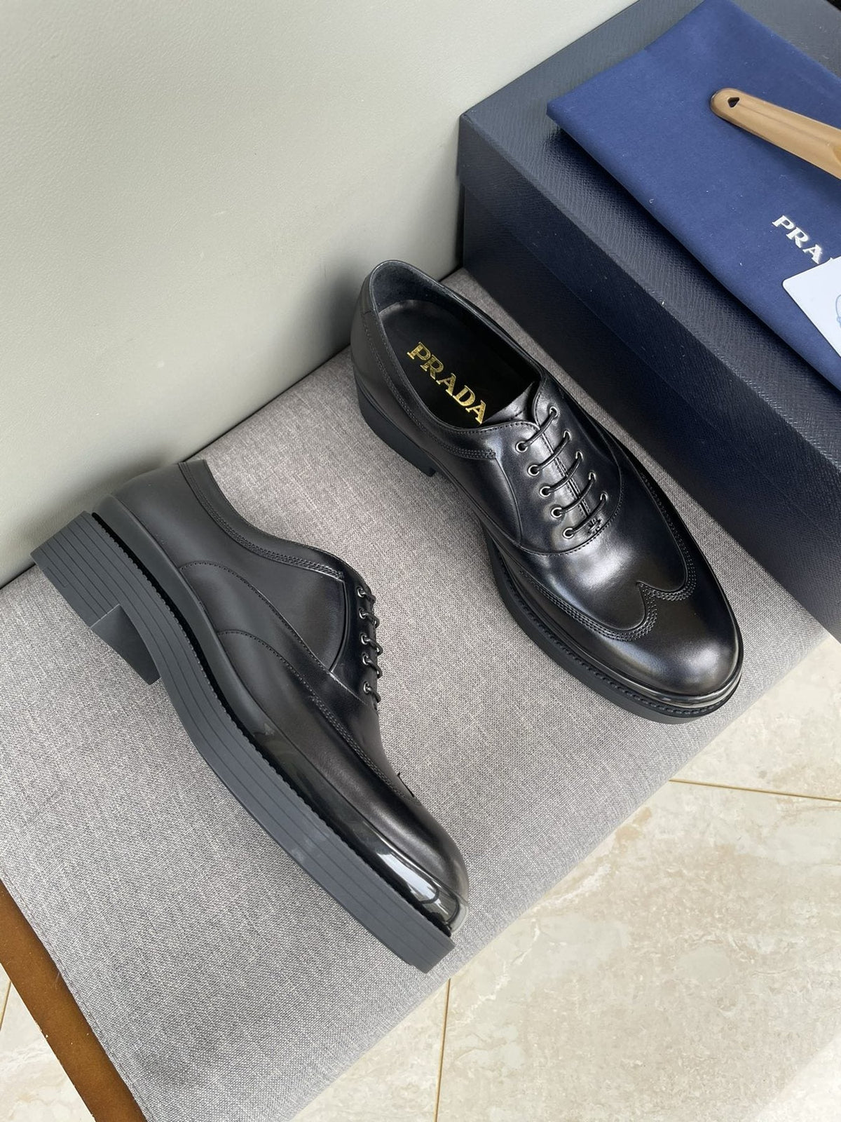 Prada Black Brogue Lace-Up Dress Shoes — side