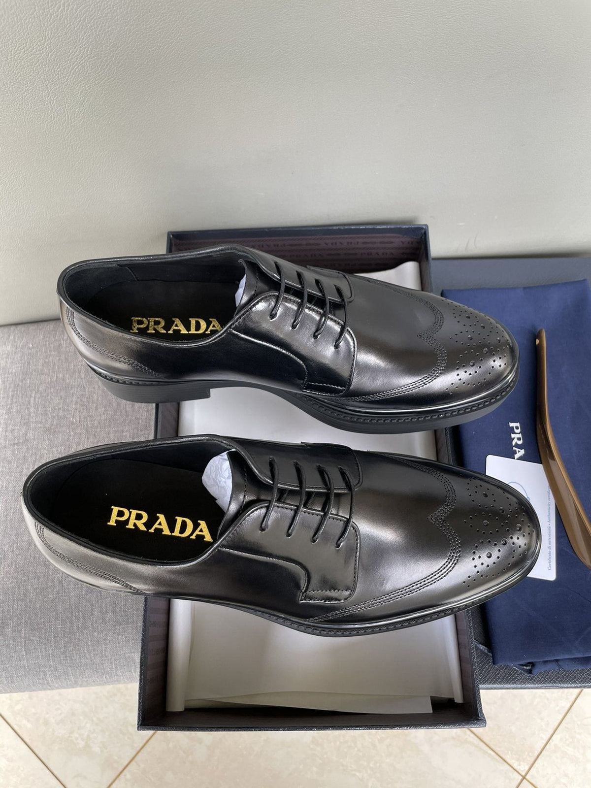 Prada Black Brogue Lace-Up Dress Shoes — front