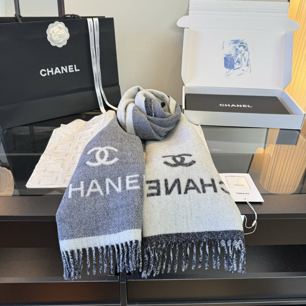 Chanel Logo Fringe Scarf — front