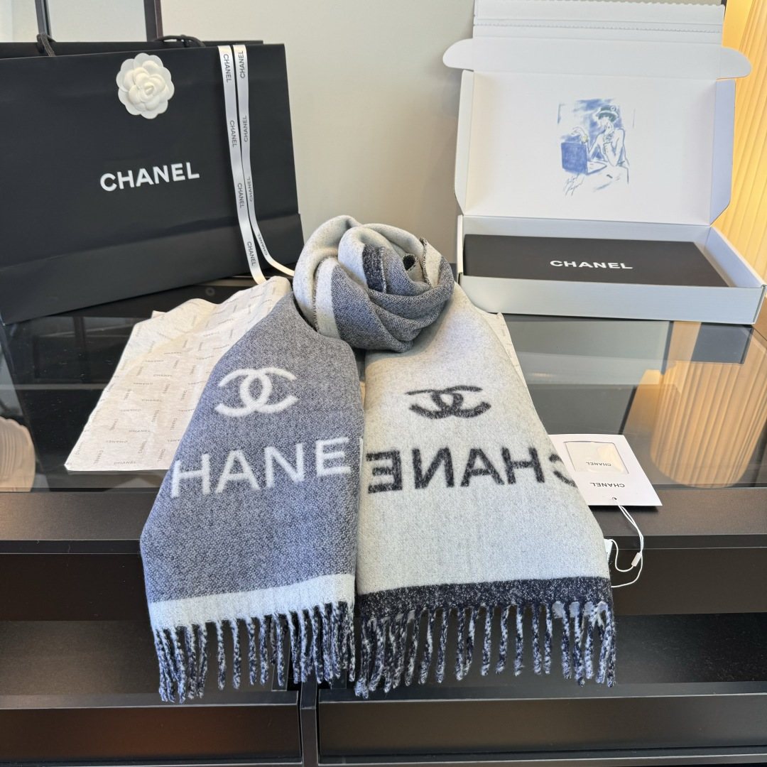 Chanel Logo Fringe Scarf — front