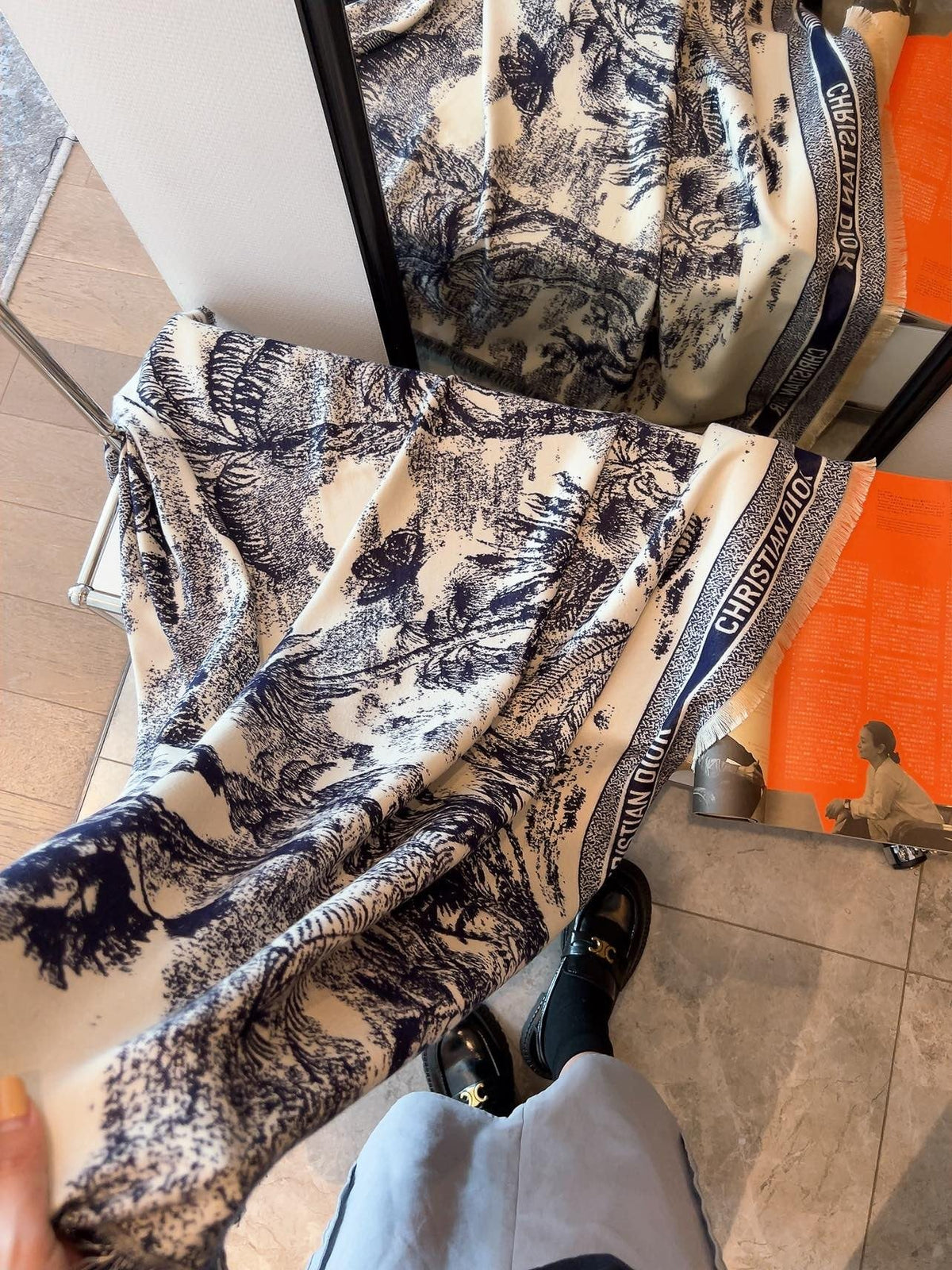 Dior Botanical Print Fringe Square Scarf — front