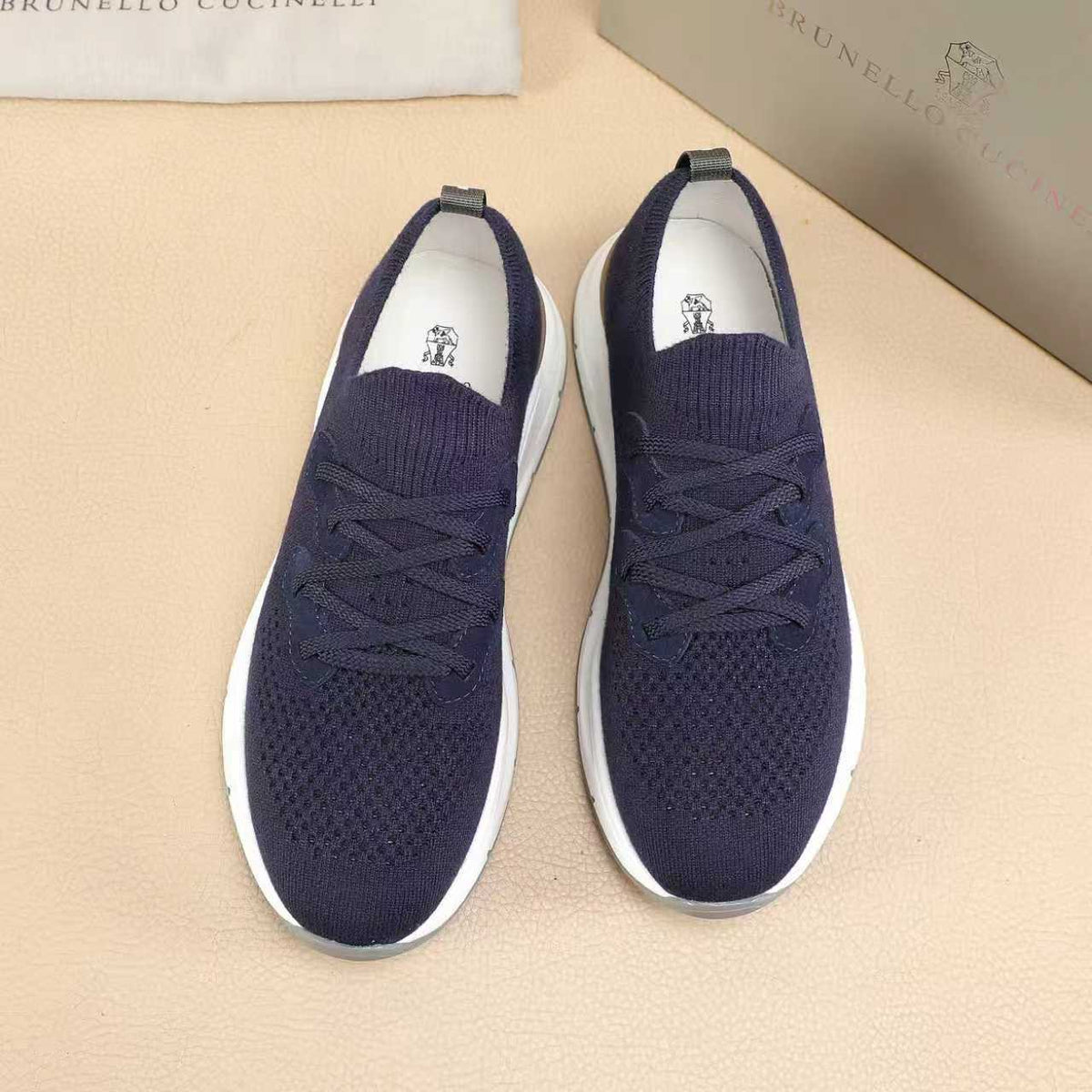 Brunello Cucinelli Knit Lace-Up Sneakers — front