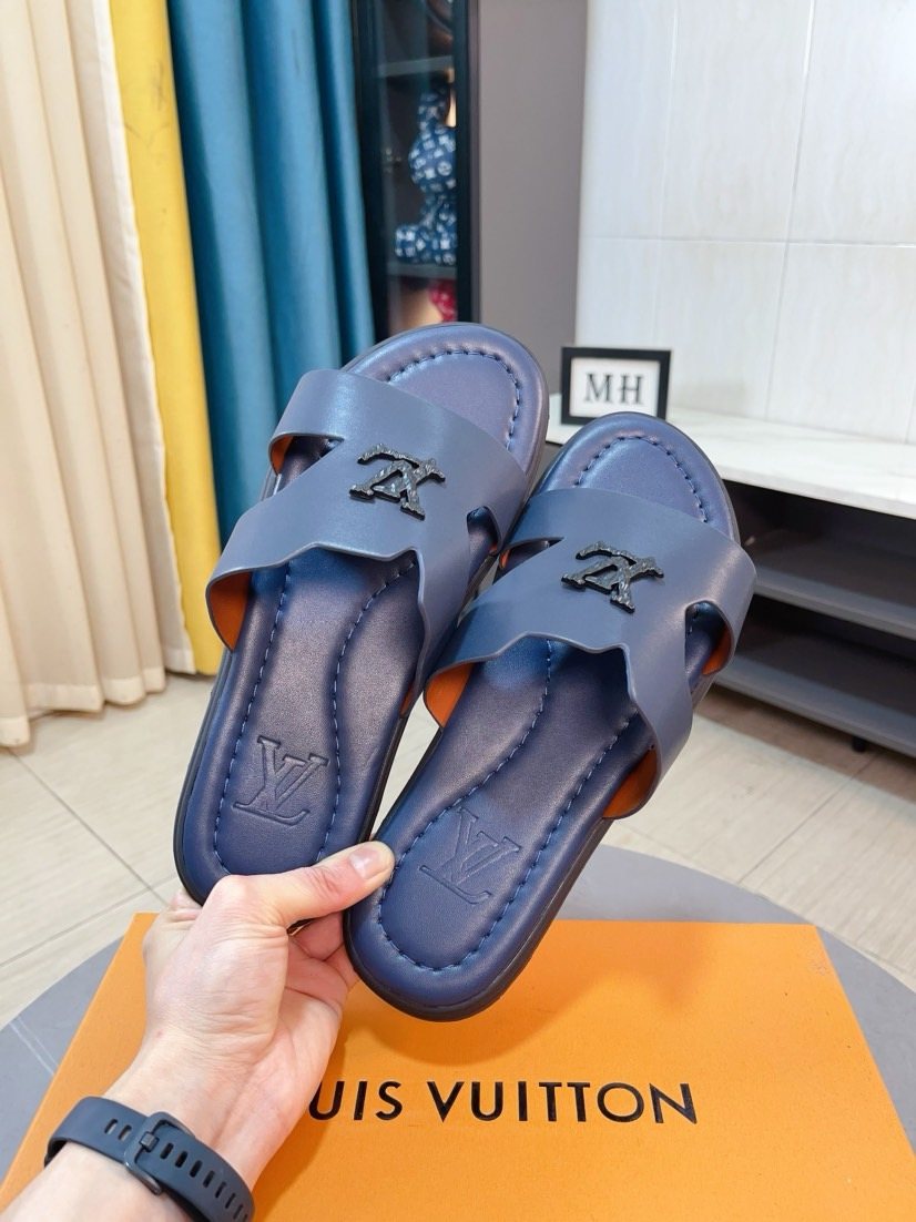 Louis Vuitton Interlaced Strap Slide Sandals — front