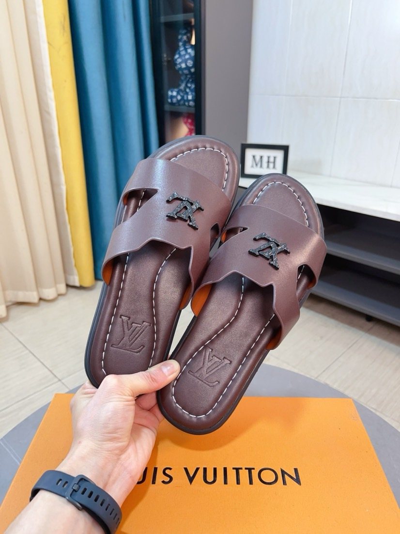 Louis Vuitton Interlaced Strap Slide Sandals — front
