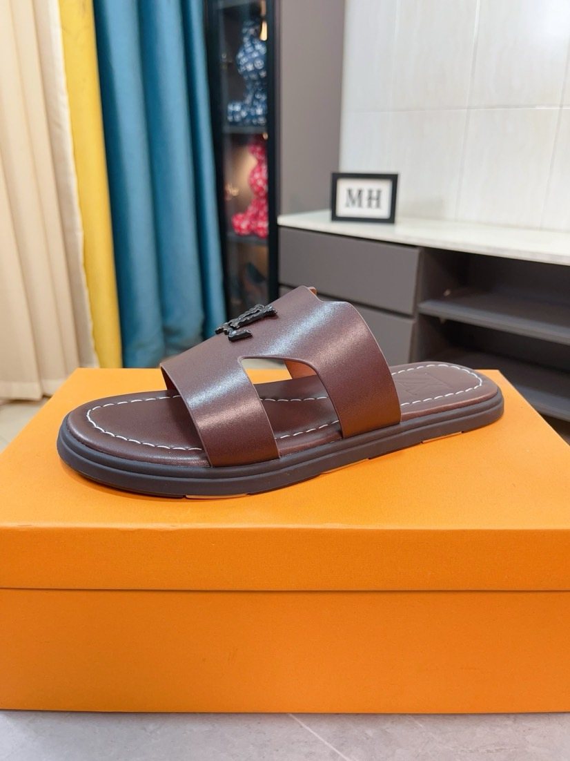 Louis Vuitton Interlaced Strap Slide Sandals — front
