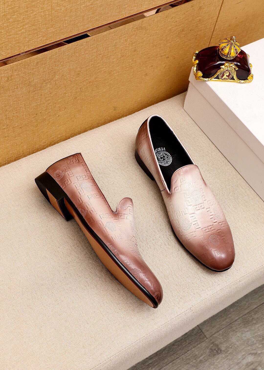 Versace Embossed Leather Slip-On Shoes — front