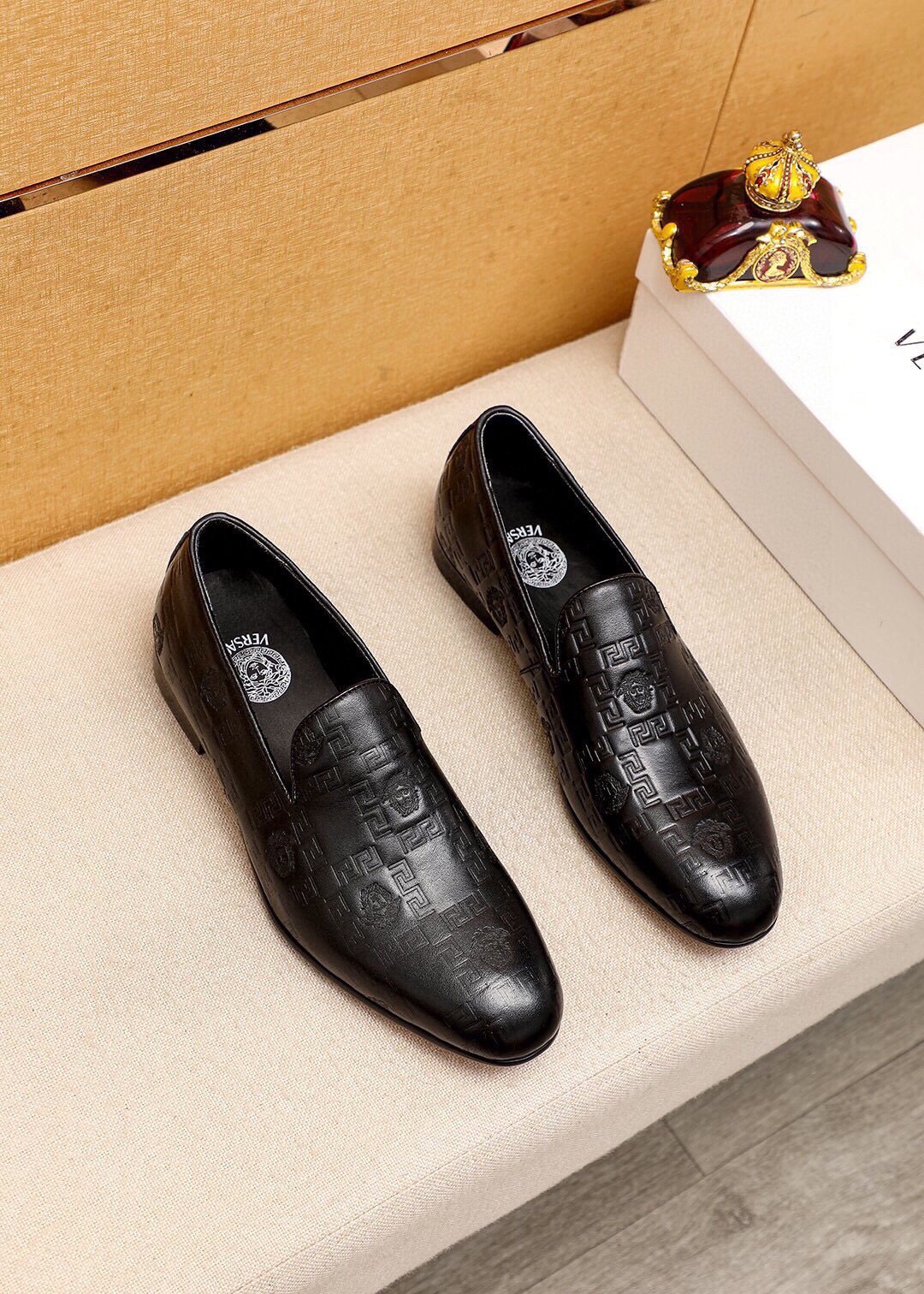 Versace Embossed Leather Slip-On Shoes — hero