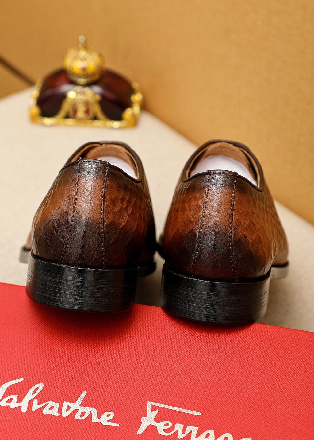 Ferragamo Textured Lace-Up Dress Shoes — back